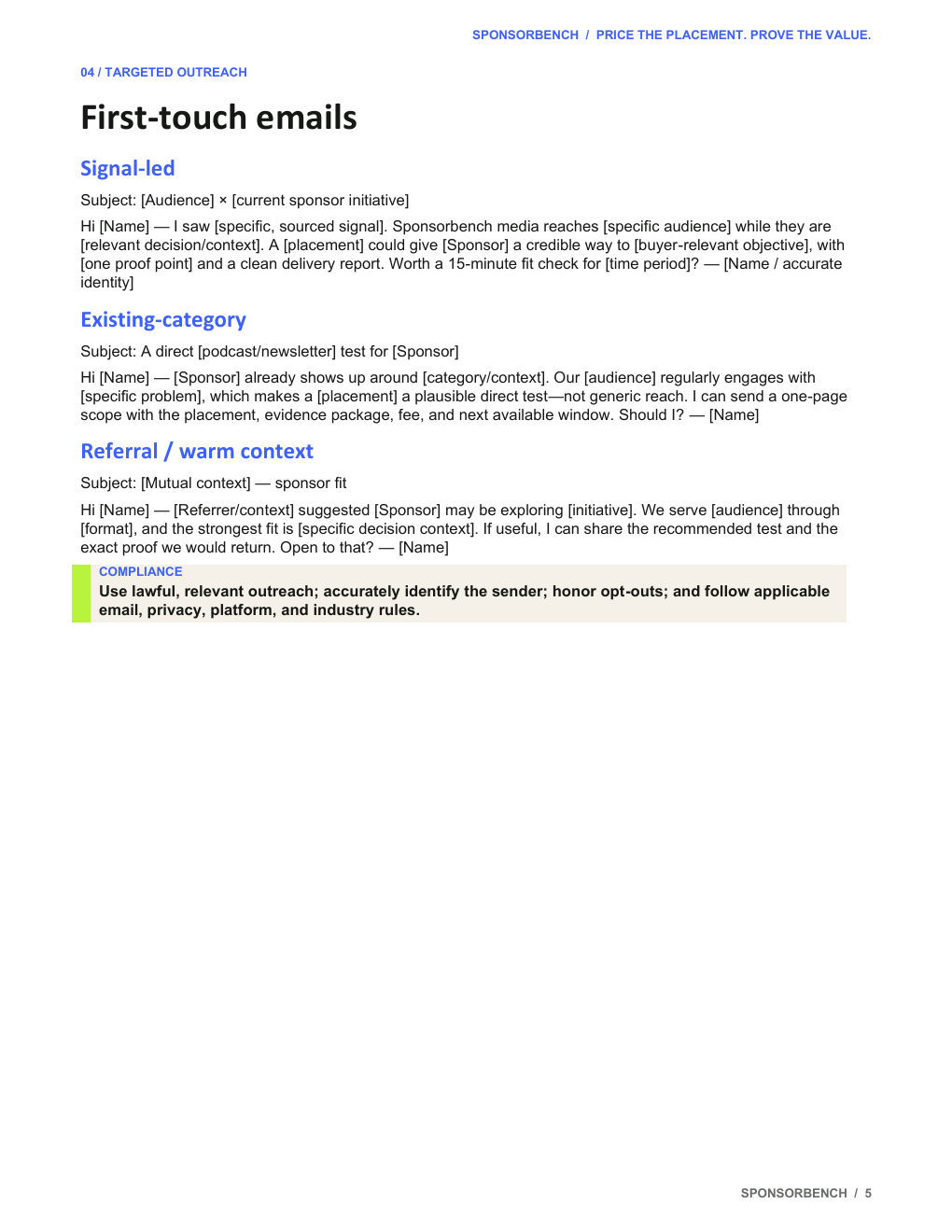 Pitch and fulfillment email templates